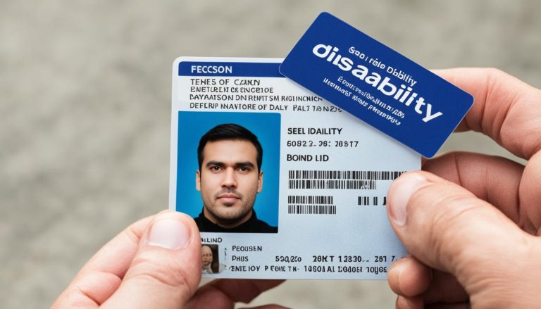 Close-up of a person holding a disability ID card.