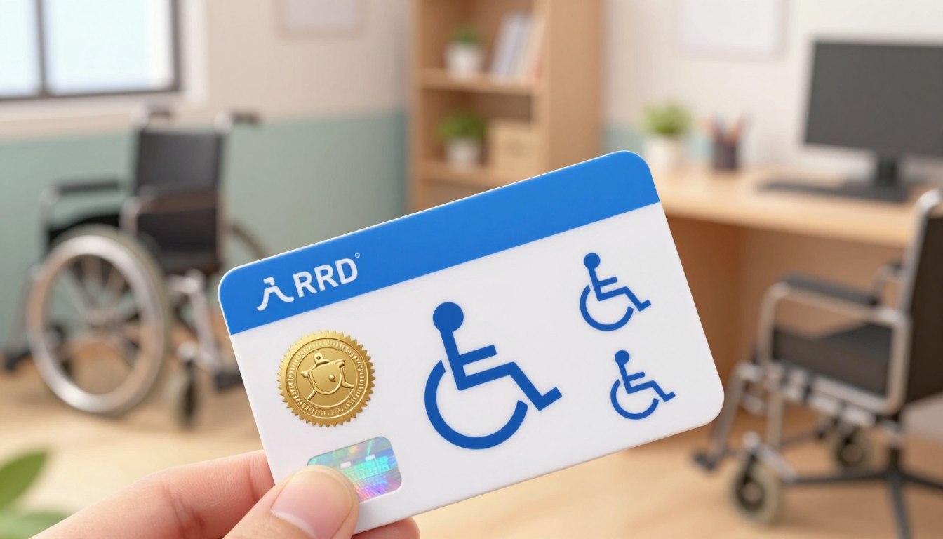 A person holding a disability identification card.